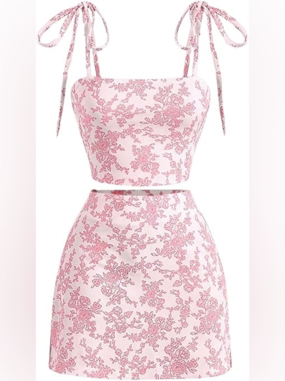 SHEIN~2 Piece Outfit~Floral Print~Tie Shoulder~Cami Top~Mini Skirt~Side Slits